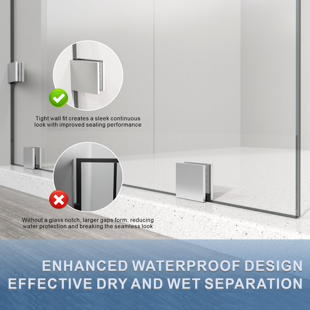 DSH07B2-44 in W x 80 in. H Frameless Fixed Shower Glass Panel with 3/8 in. Clear Tempered Glass