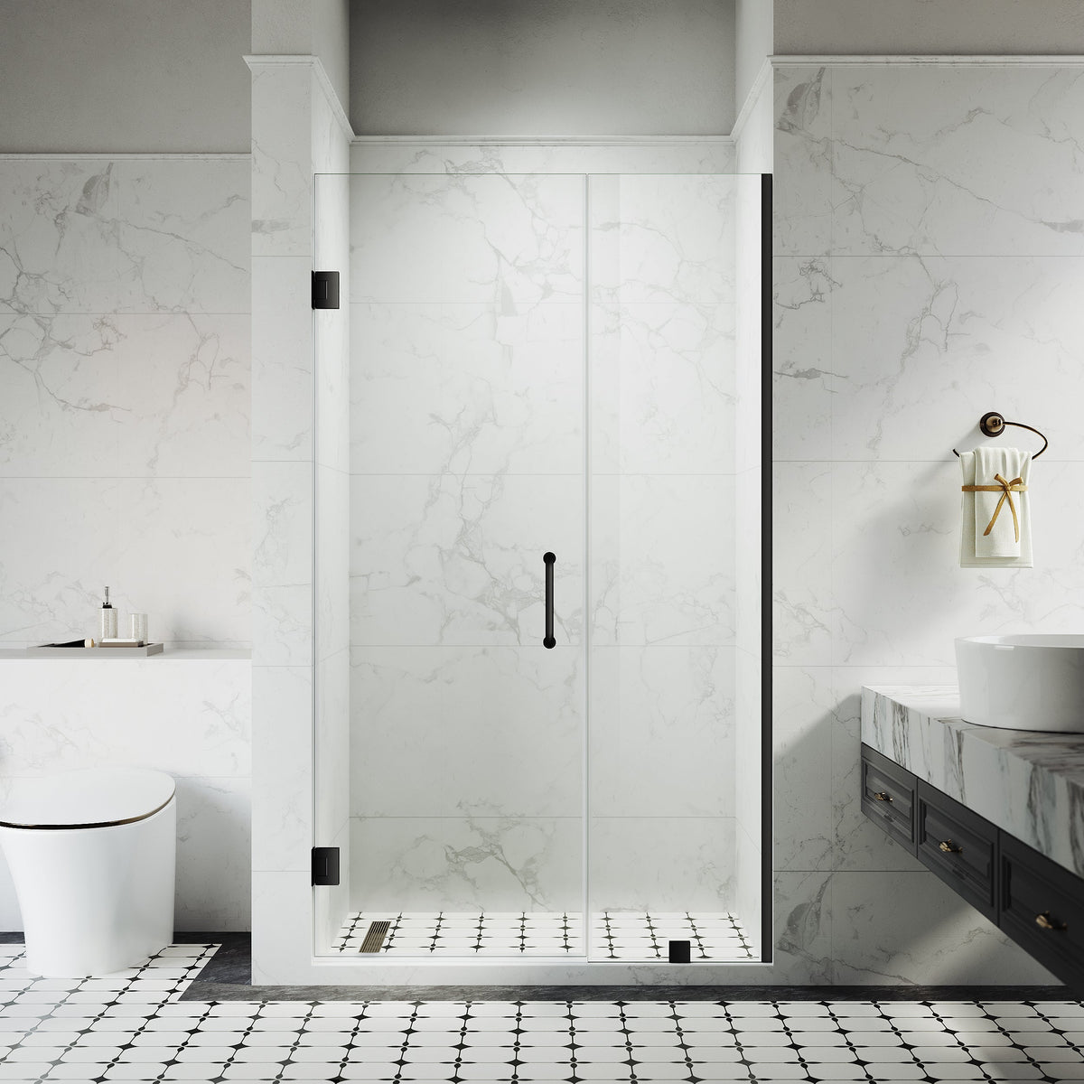DSH07 46-1/8 in. to 47 in. W x 80 in. H Frameless Swing Shower Door in with Double 3/8" (10mm) Certified Tempered Clear Glass in 26/28 in. Door Panel