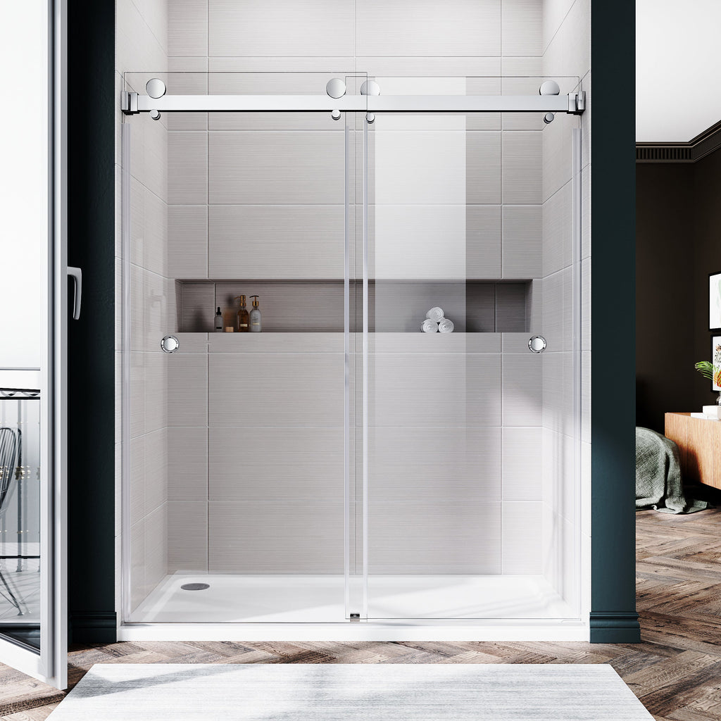 DSD01 61 to 65 in. W x 76 or 80in. 2TB H Double Sliding Frameless Shower Door, EnduroShield 3/8 in. Clear Glass