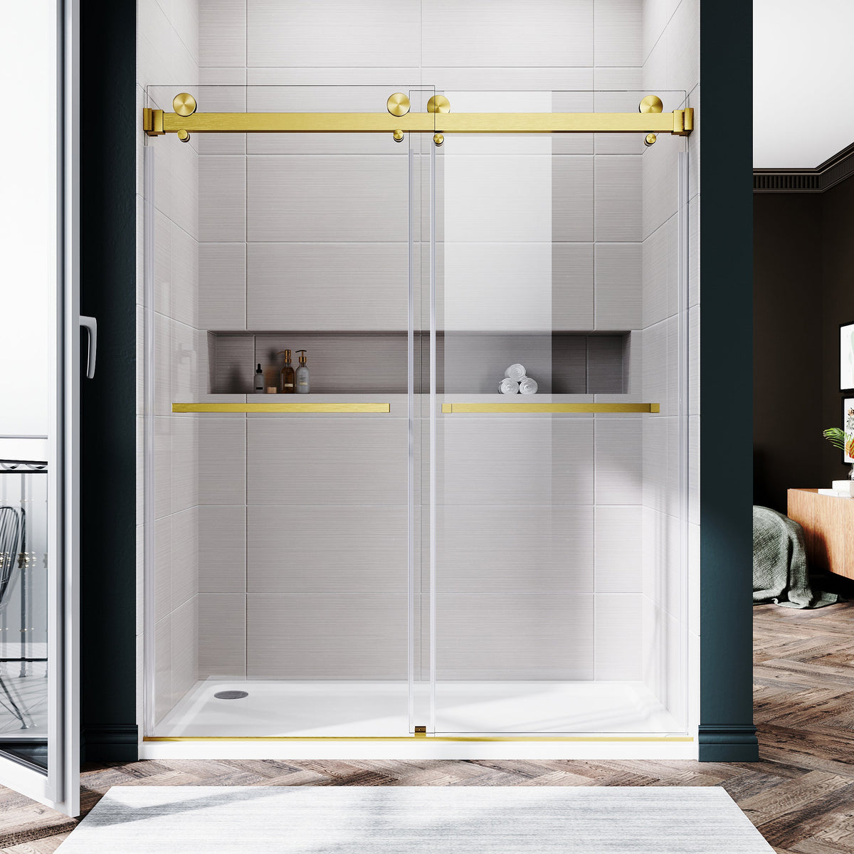 DSD01 56 to 60 in. W x 72 or 76in. 2TB H Double Sliding Frameless Shower Door, EnduroShield 3/8 in. Clear Glass - wholesale