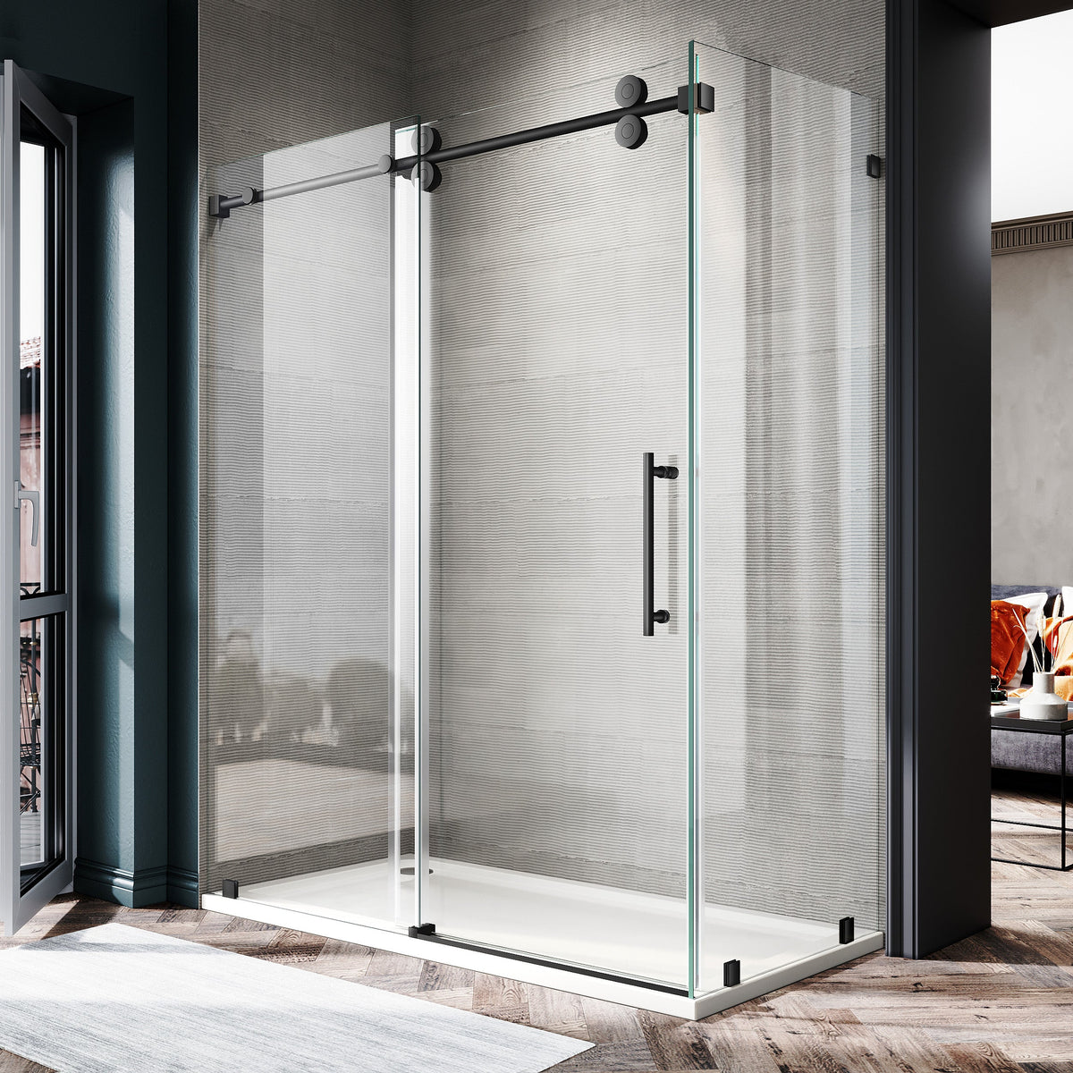 DS04RP 66 to 72 in. W x 32-36 in. D x 80 in. H U-Channel Frameless Sliding Shower Door in with EnduroShield 3/8 in. Clear Glass