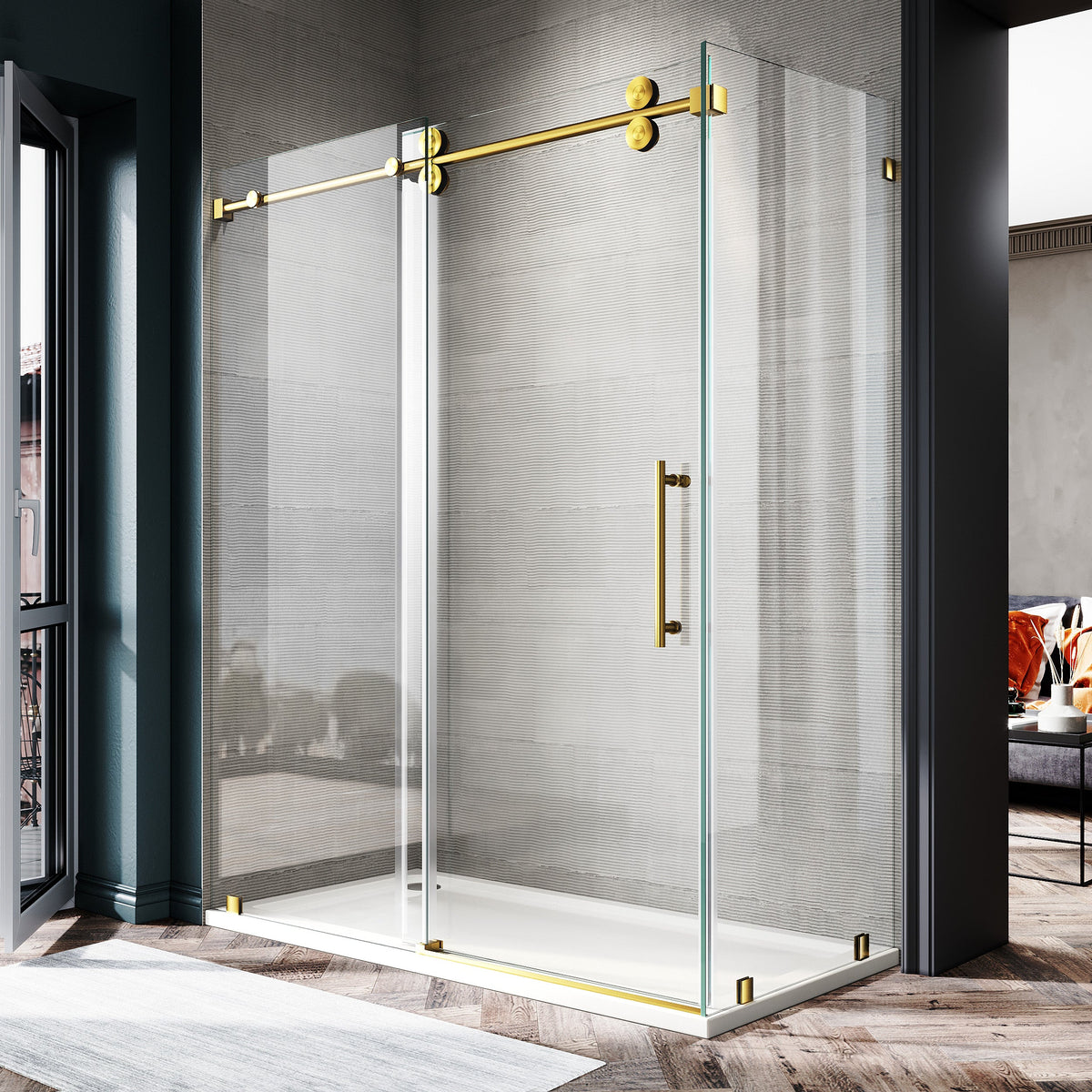 DS04RP 56 to 60 in. W x 32-36 in. D x 80 in. H U-Channel Frameless Sliding Shower Door in with EnduroShield 3/8 in. Clear Glass