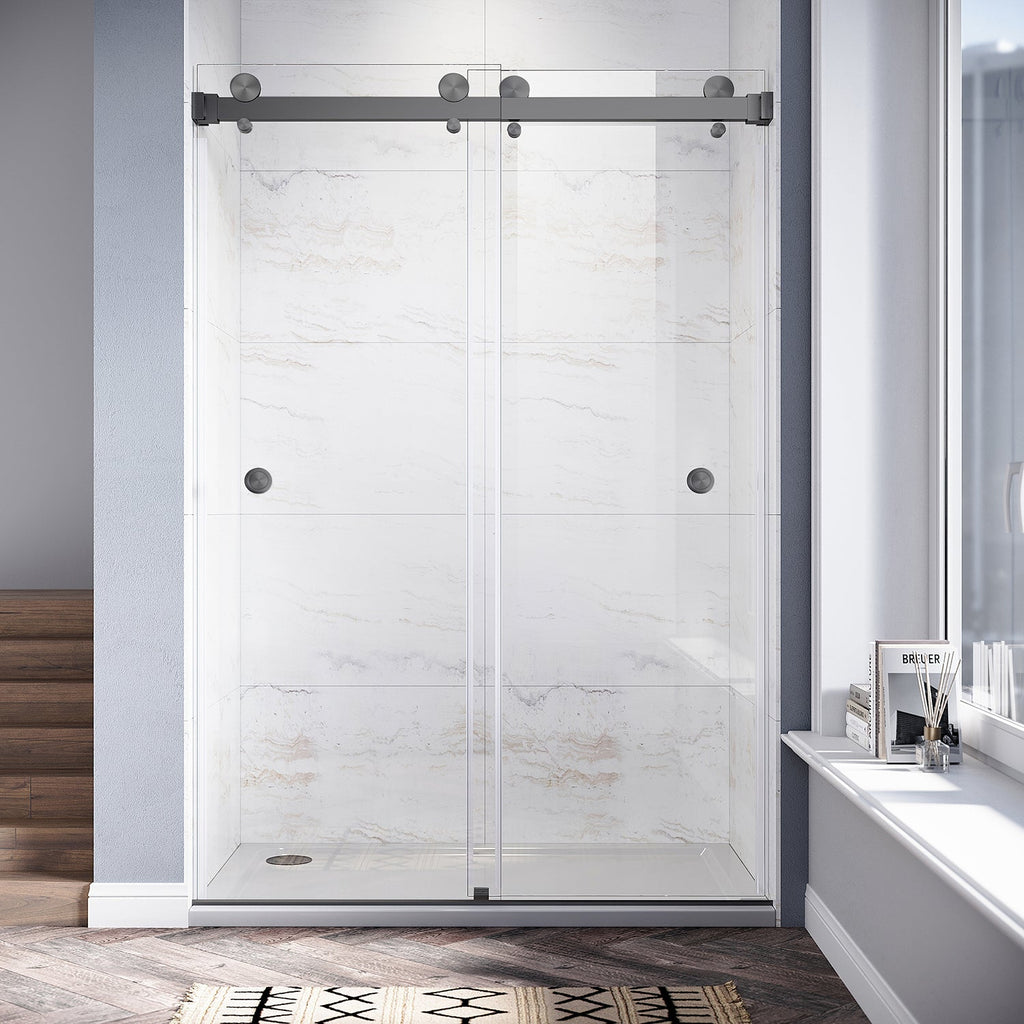 DSD01 46 to 49 in. W x 76 or 80in. 2FP H Double Sliding Frameless Shower Door, EnduroShield 3/8 in. Clear Glass