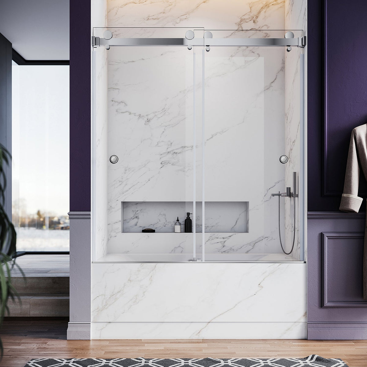 DSD01 56 to 65 in. W x 66 in. 2FP H Double Sliding Frameless Shower Door, EnduroShield 3/8 in. Clear Glass
