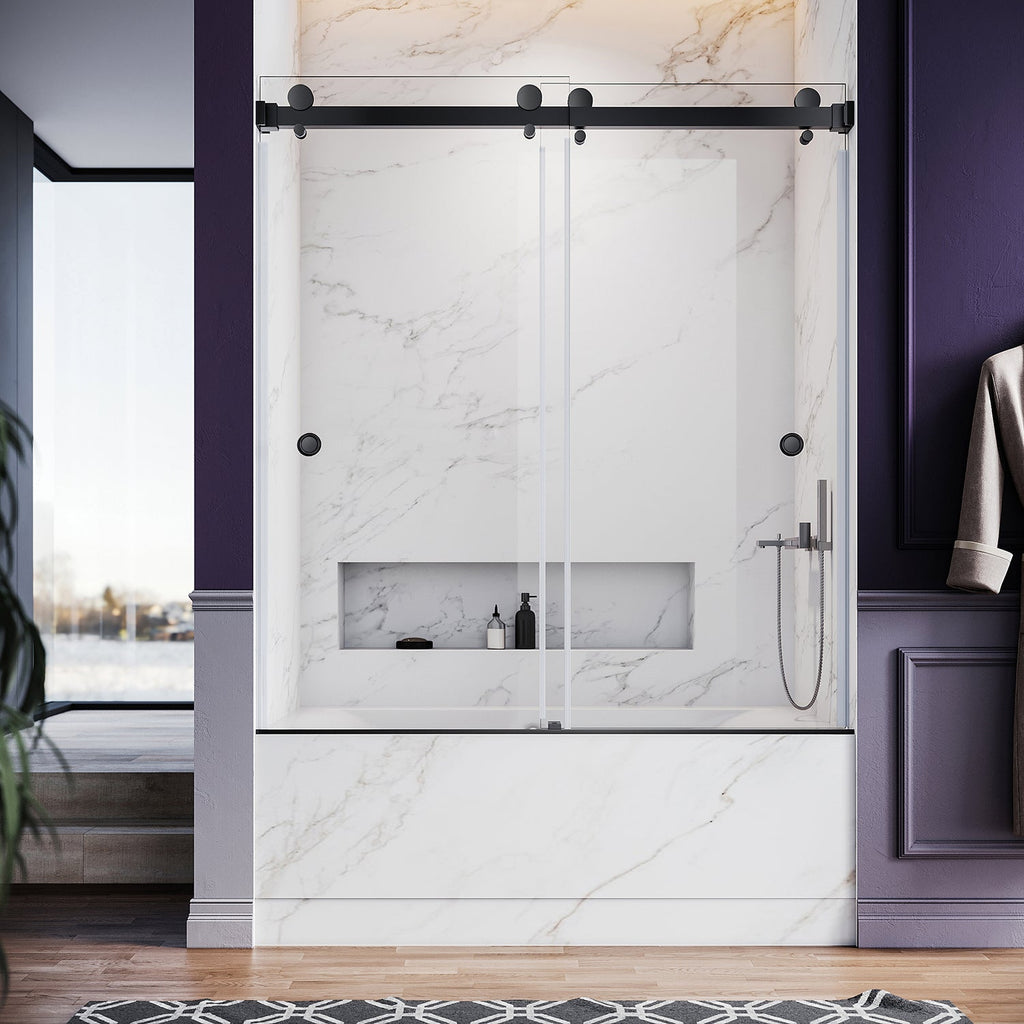 DSD01 56 to 65 in. W x 66 in. 2FP H Double Sliding Frameless Shower Door, EnduroShield 3/8 in. Clear Glass