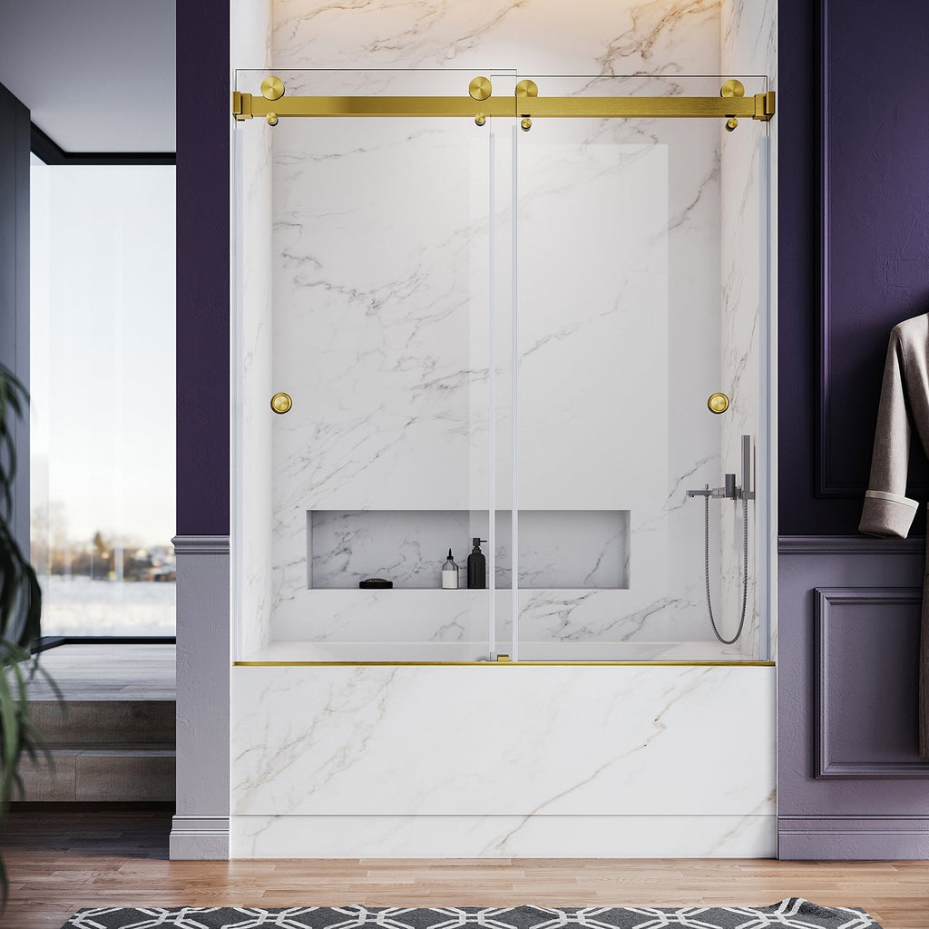 DSD01 56 to 65 in. W x 66 in. 2FP H Double Sliding Frameless Shower Door, EnduroShield 3/8 in. Clear Glass