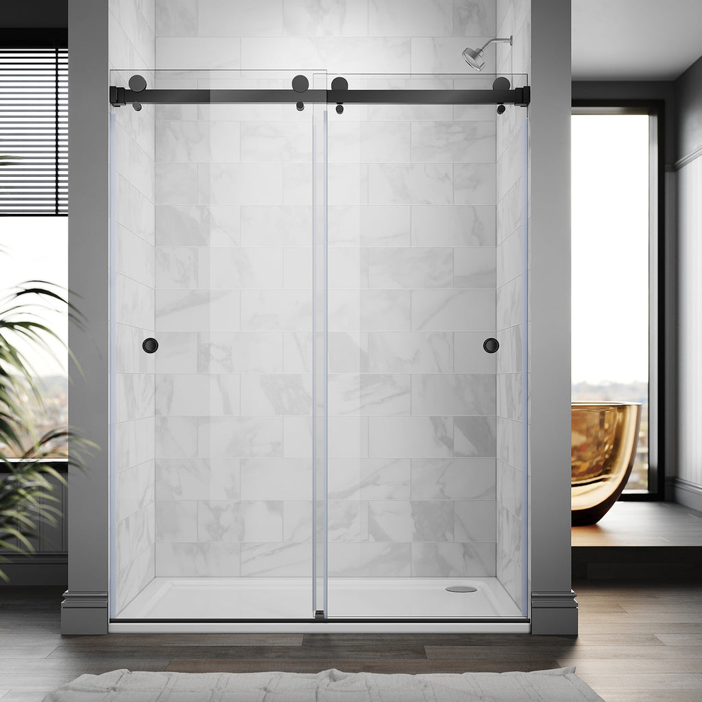 DSD01 61 to 65 in. W x 76 or 80in. 2FP H Double Sliding Frameless Shower Door, EnduroShield 3/8 in. Clear Glass