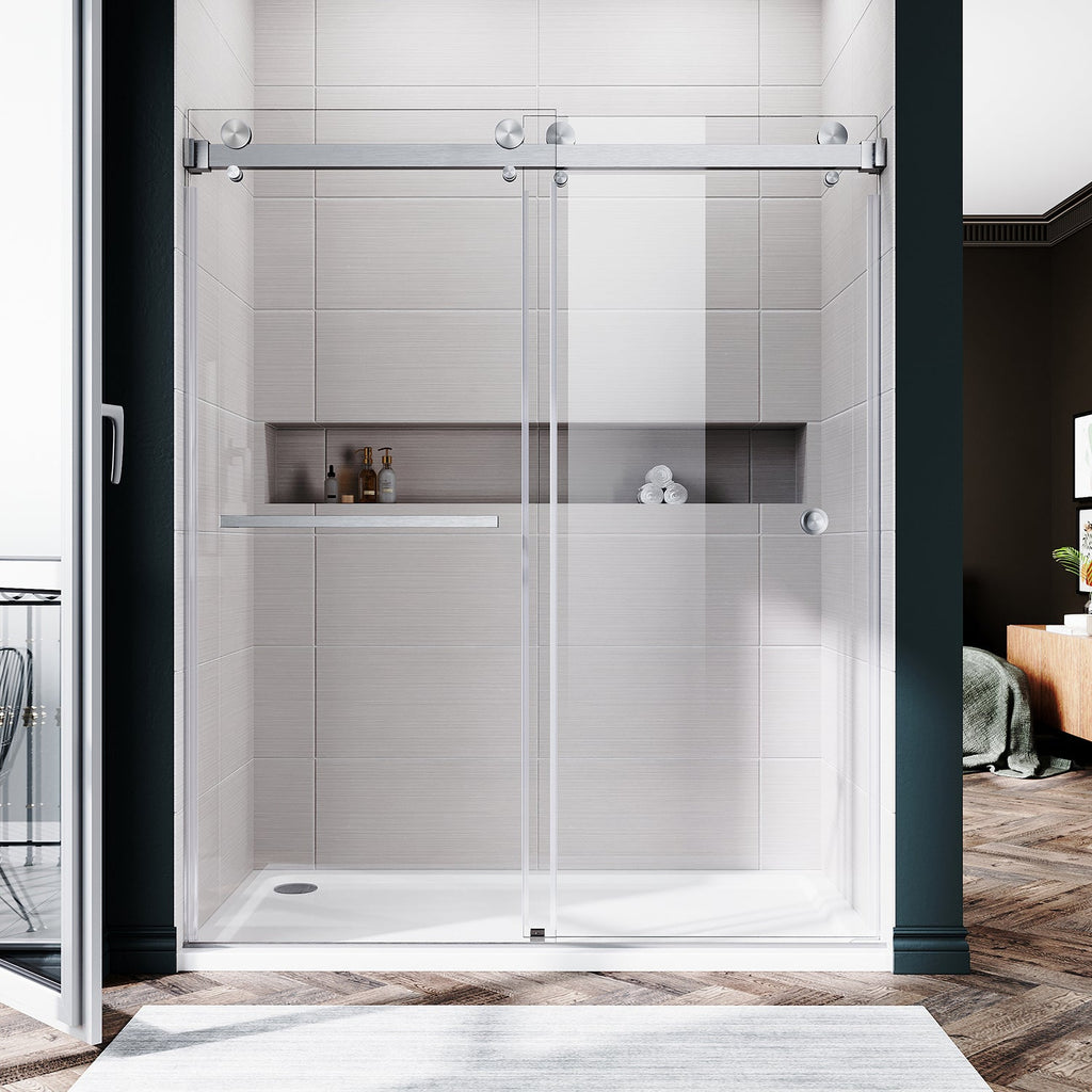 DSD01 56 to 60 in. W x 72 or 76 in. H Double Sliding Frameless Shower Door, Enduro Shield 3/8 in. Clear Glass