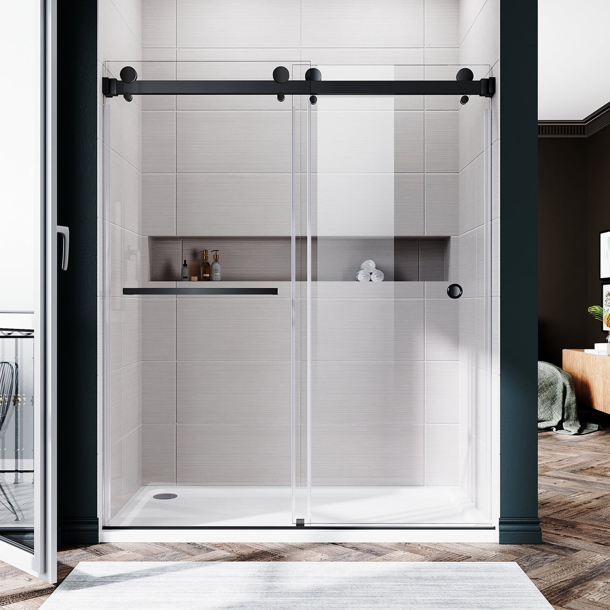 DSD01 56 to 60 in. W x 72 or 76 in. H Double Sliding Frameless Shower Door, Enduro Shield 3/8 in. Clear Glass