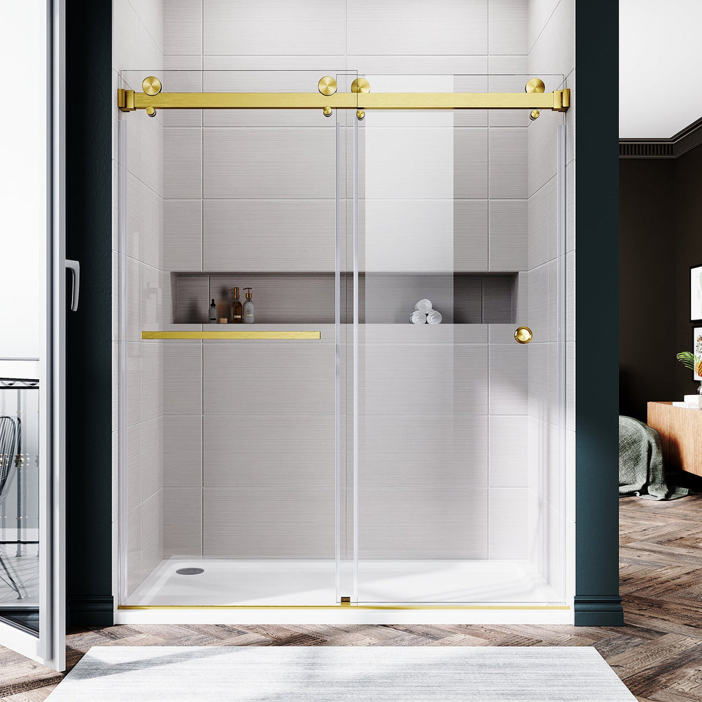 DSD01 56 to 60 in. W x 72 or 76 in. H Double Sliding Frameless Shower Door, Enduro Shield 3/8 in. Clear Glass