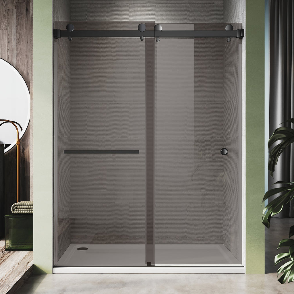 DSD01 56 to 60 in. W x 80 in. H Double Sliding Frameless Shower Door, Enduro Shield 3/8 in. Gray Glass