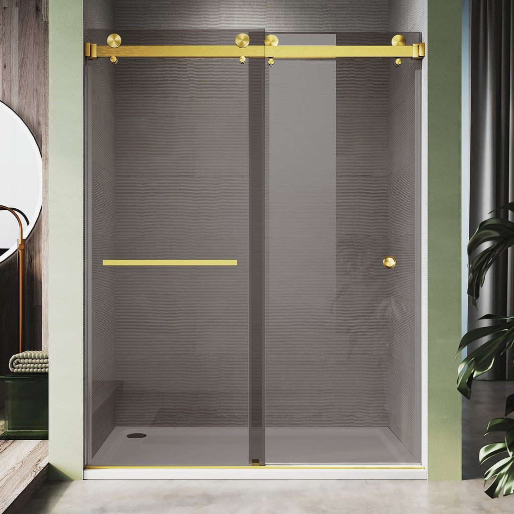 DSD01 56 to 60 in. W x 80 in. H Double Sliding Frameless Shower Door, Enduro Shield 3/8 in. Gray Glass