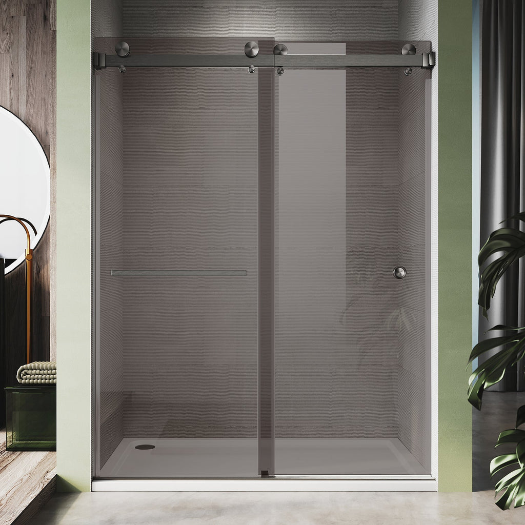 DSD01 56 to 60 in. W x 80 in. H Double Sliding Frameless Shower Door, Enduro Shield 3/8 in. Gray Glass