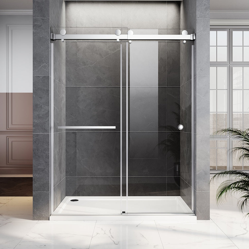 DSD01 56 to 60 in. W x 80 in. H Double Sliding Frameless Shower Door, Enduro Shield 3/8 in. UnikCrystal Glass