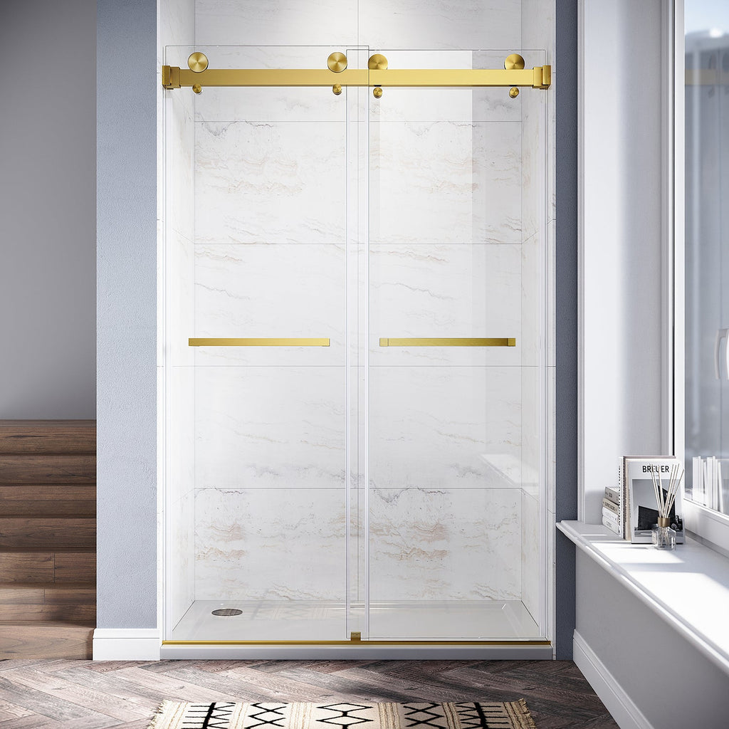 DSD01 46 to 49 in. W x 76 or 80in. 2TB H Double Sliding Frameless Shower Door, EnduroShield 3/8 in. Clear Glass