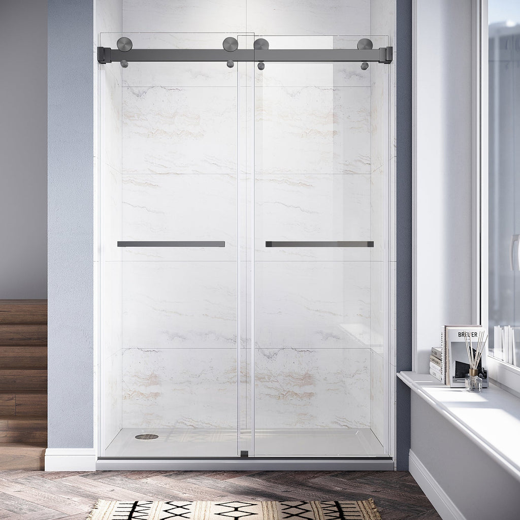 DSD01 46 to 49 in. W x 76 or 80in. 2TB H Double Sliding Frameless Shower Door, EnduroShield 3/8 in. Clear Glass