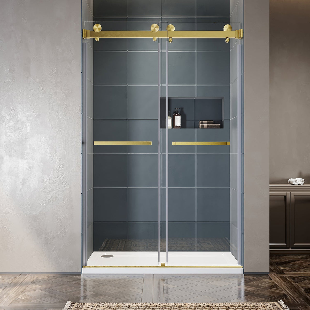 DSD01 50 to 55 in. W x 76 or 80in. 2TB H Double Sliding Frameless Shower Door, EnduroShield 3/8 in. Clear Glass