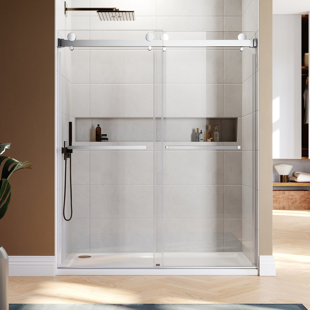 DSD01 56 to 58 in. W x 76 or 80in. 2TB H Double Sliding Frameless Shower Door, EnduroShield 3/8 in. Clear Glass