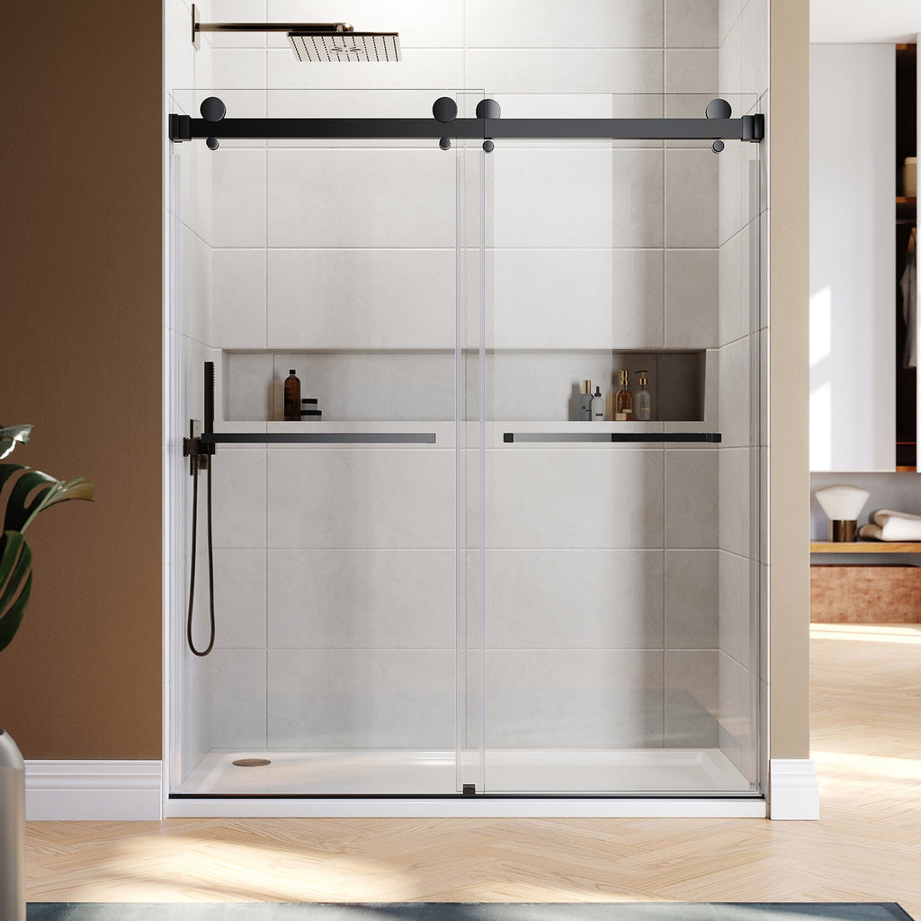 DSD01 56 to 58 in. W x 76 or 80in. 2TB H Double Sliding Frameless Shower Door, EnduroShield 3/8 in. Clear Glass