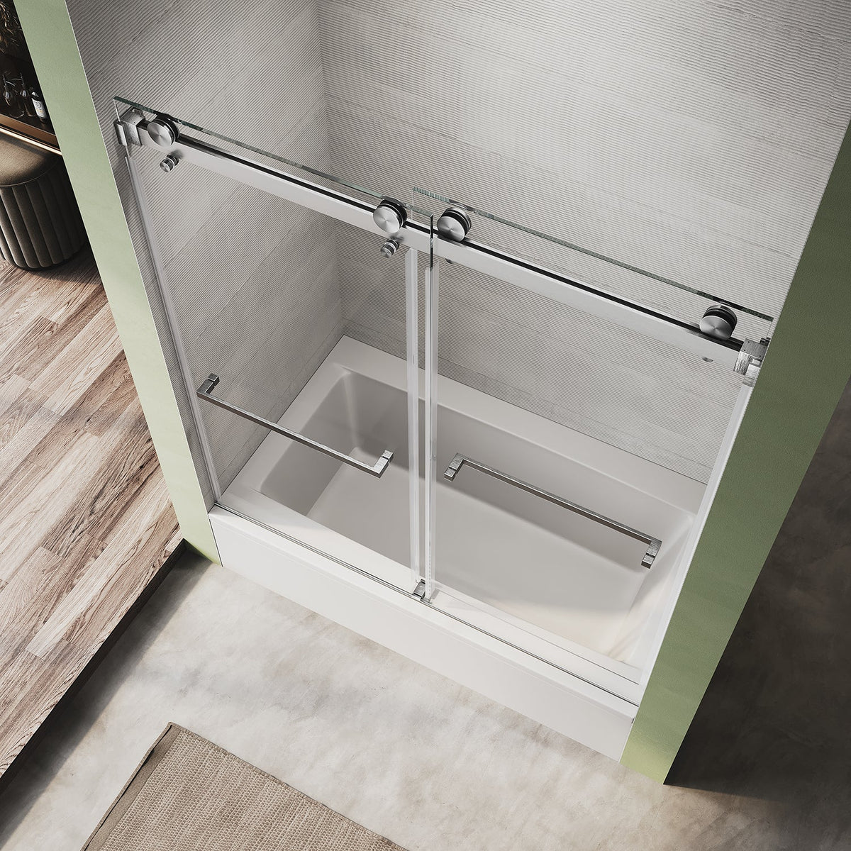 DSD01 56 to 65 in. W x 66in. 2TB H Double Sliding Frameless Shower Door, EnduroShield 3/8 in. Clear Glass