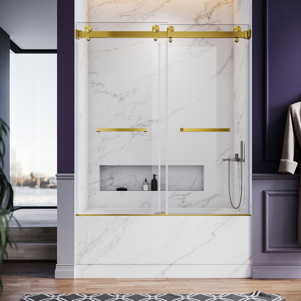 DSD01 56 to 65 in. W x 66in. 2TB H Double Sliding Frameless Shower Door, EnduroShield 3/8 in. Clear Glass