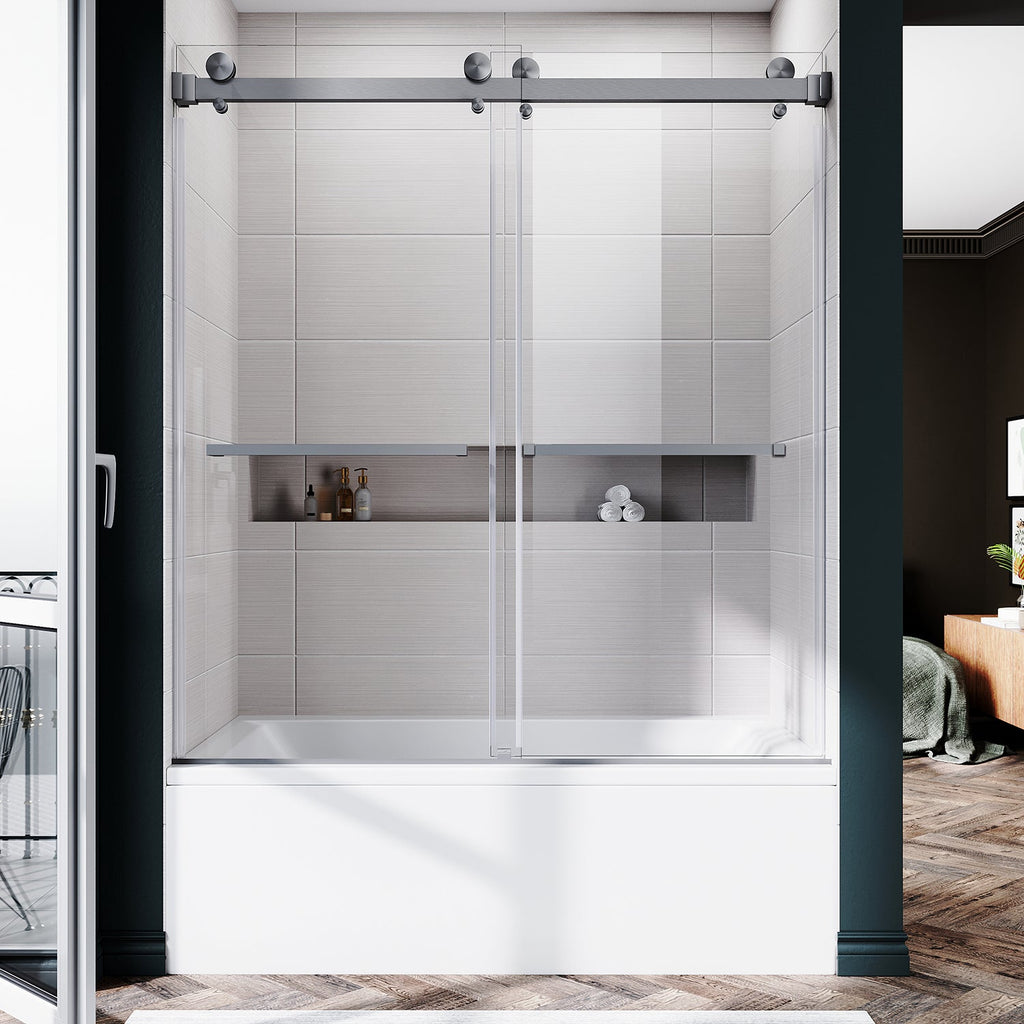 DSD01 56 to 65 in. W x 66in. 2TB H Double Sliding Frameless Shower Door, EnduroShield 3/8 in. Clear Glass