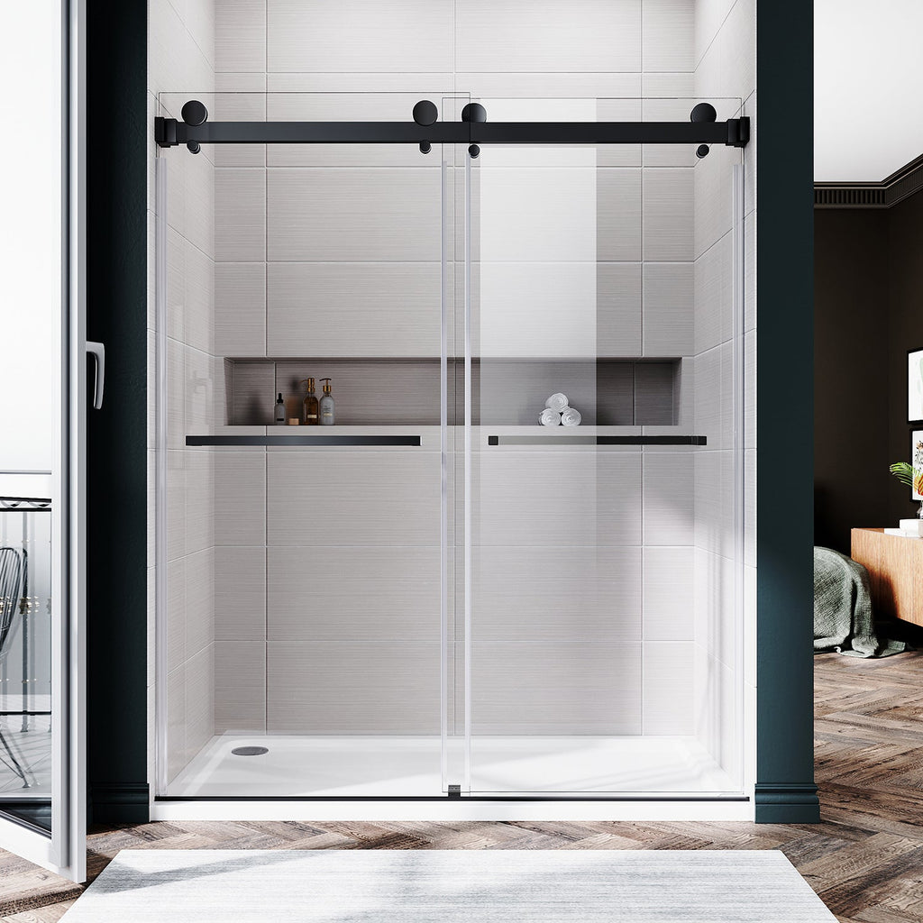 DSD01 56 to 60 in. W x 72 or 76in. 2FP H Double Sliding Frameless Shower Door, EnduroShield 3/8 in. Clear Glass