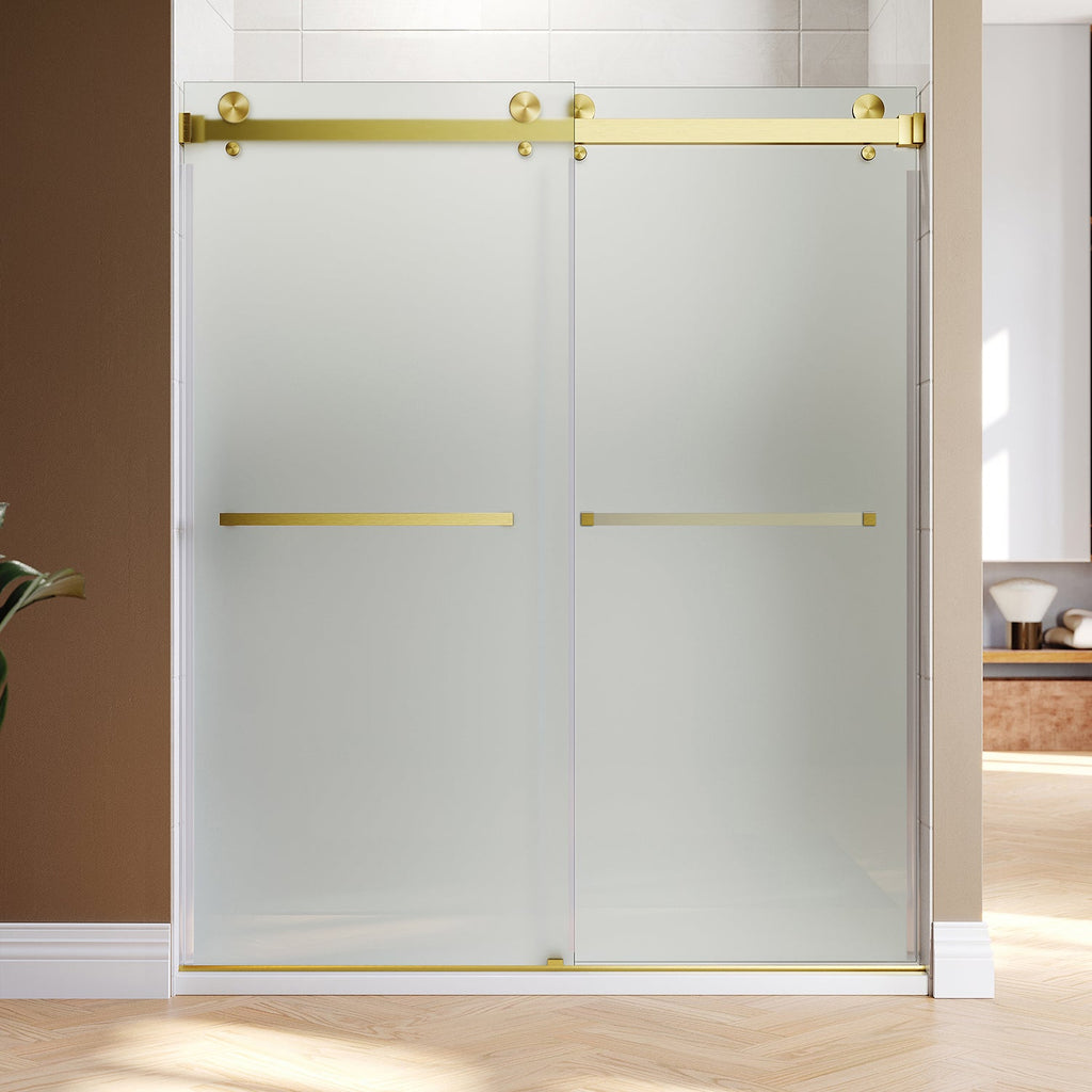 DS01-56 to 60 in. W x 80in. 2TB H Double Sliding Frameless Shower Door, EnduroShield 3/8 in. Acid Etch Glass