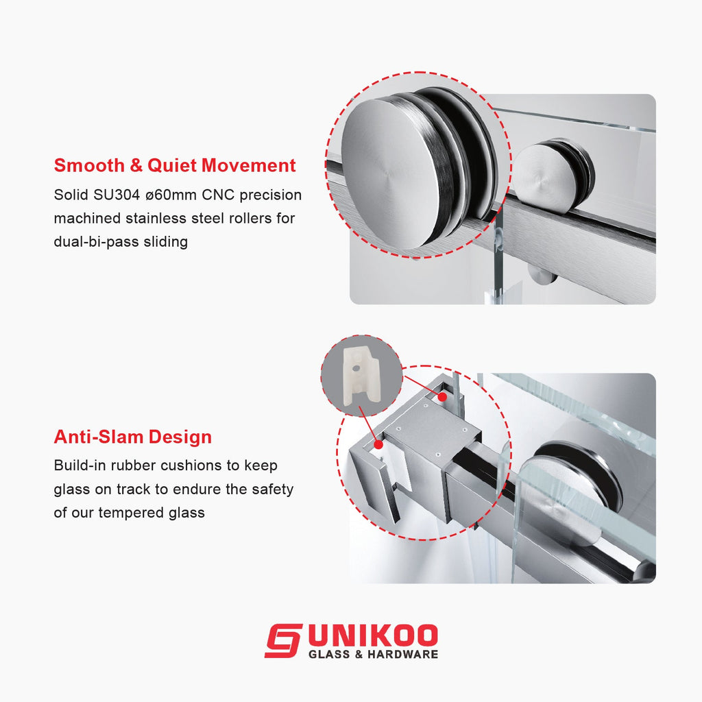 DS01-56 to 60 in. W x 80in. 2TB H Double Sliding Frameless Shower Door, EnduroShield 3/8 in. Optiwhite Glass