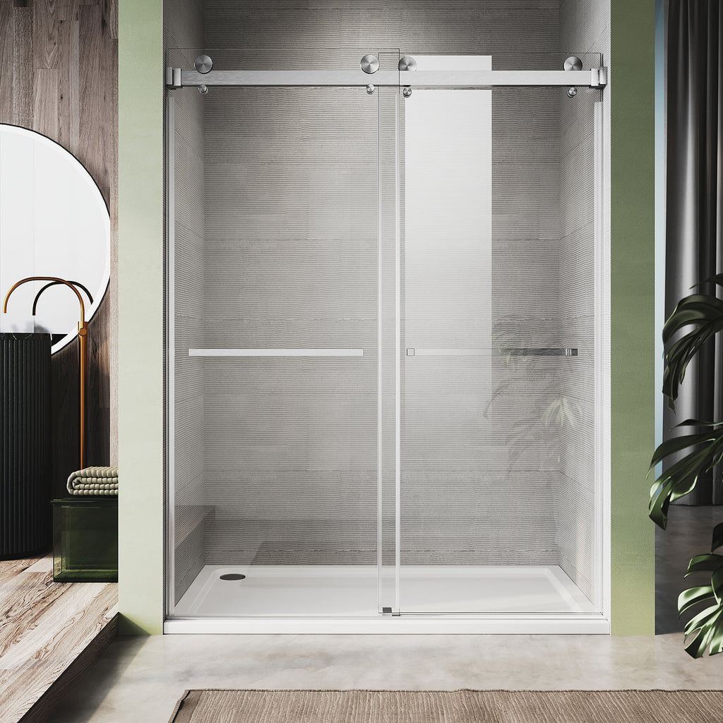 DS01-56 to 60 in. W x 80in. 2TB H Double Sliding Frameless Shower Door, EnduroShield 3/8 in. Optiwhite Glass
