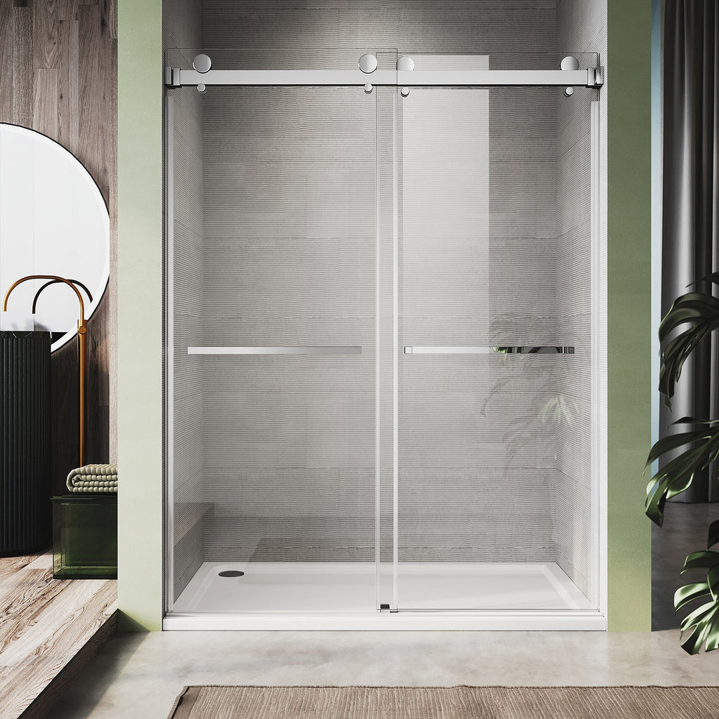DS01-56 to 60 in. W x 80in. 2TB H Double Sliding Frameless Shower Door, EnduroShield 3/8 in. Optiwhite Glass