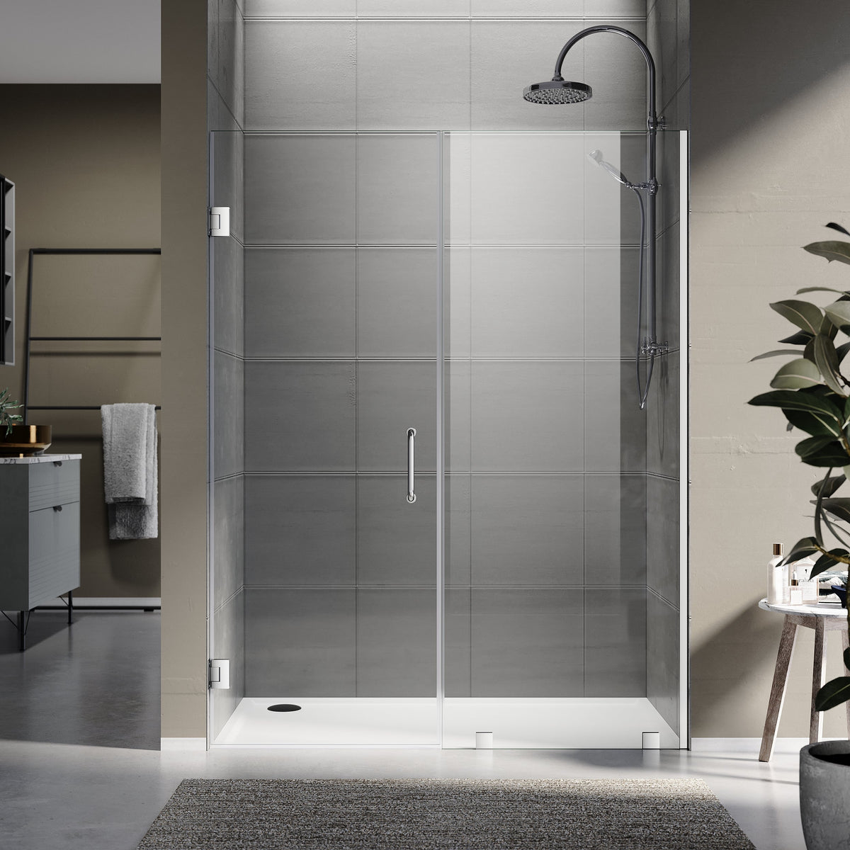 DSH07 70-1/8 in. to 71 in. W x 80 in. H Frameless Swing Shower Door in with Double 3/8" (10mm) Certified Tempered Clear Glass in 30/32 in. Door Panel