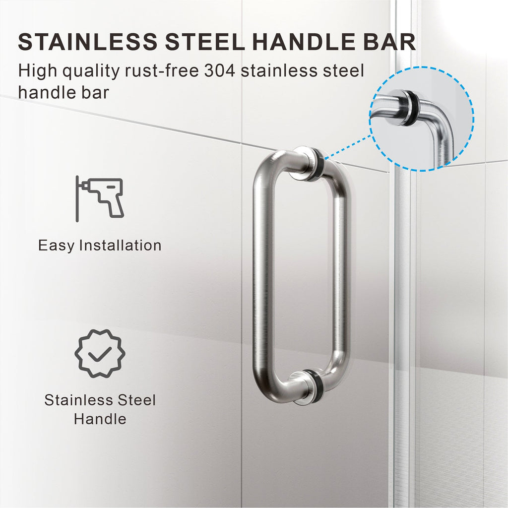 DSH07 65-1/8 in. to 66 in. W x 80 in. H Frameless Swing Shower Door in with Double 3/8" (10mm) Certified Tempered Clear Glass in 30/32 in. Door Panel