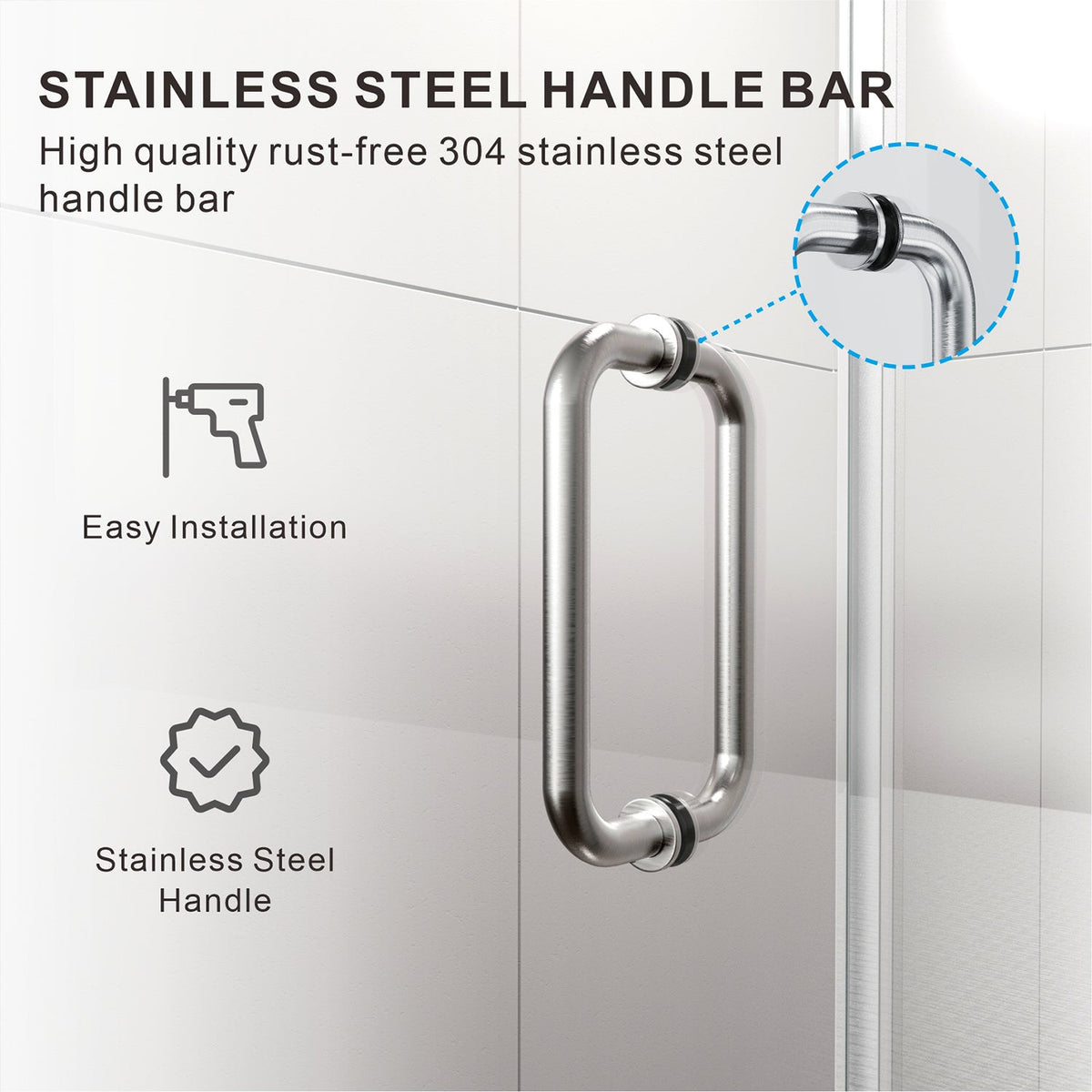DSH07 66-1/8 in. to 67 in. W x 80 in. H Frameless Swing Shower Door in with Double 3/8" (10mm) Certified Tempered Clear Glass in 30/32 in. Door Panel