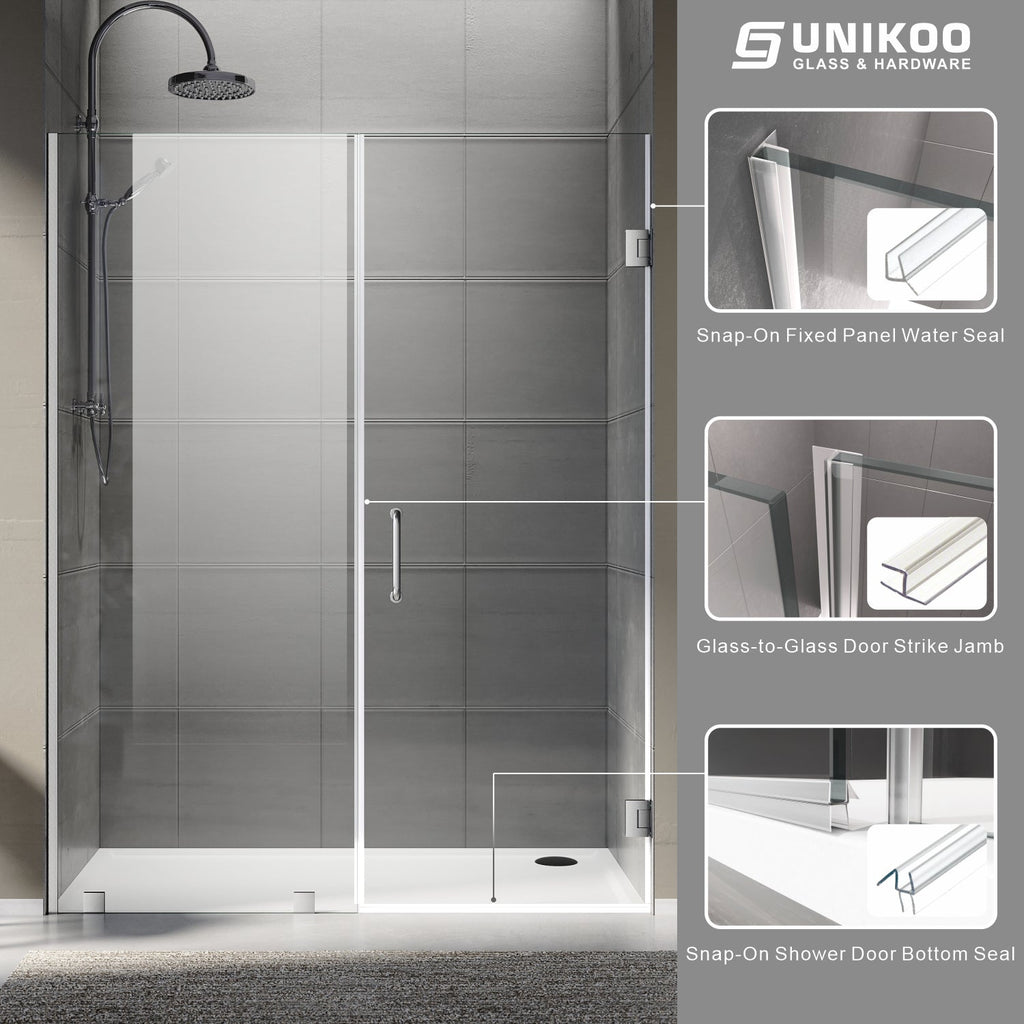 DSH07 46-1/8 in. to 47 in. W x 80 in. H Frameless Swing Shower Door in with Double 3/8" (10mm) Certified Tempered Clear Glass in 26/28 in. Door Panel