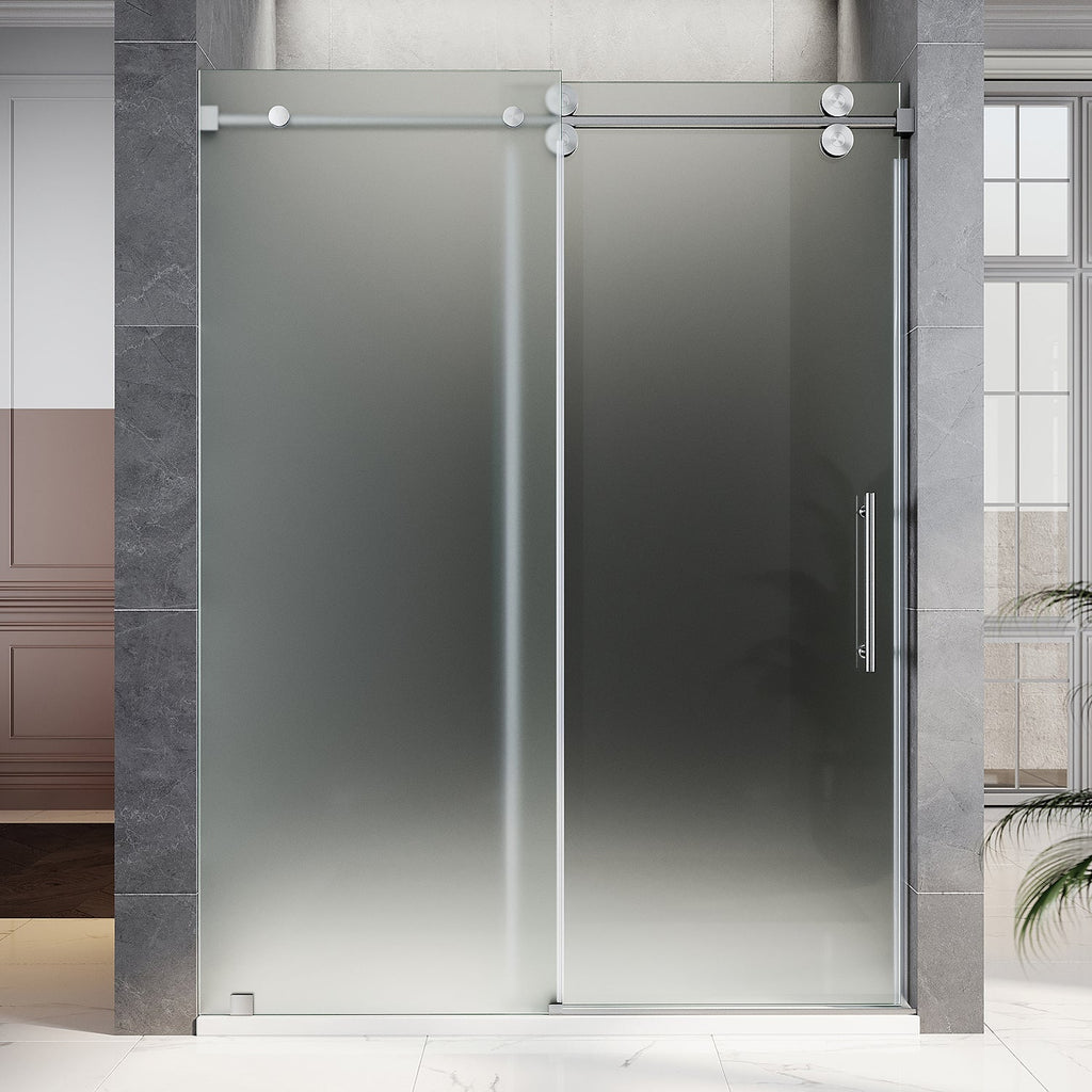 DS04 - 56 to 60 in. W x 80 in. H Sliding Frameless Shower Door, EnduroShield 3/8 in. Acid Etch Glass