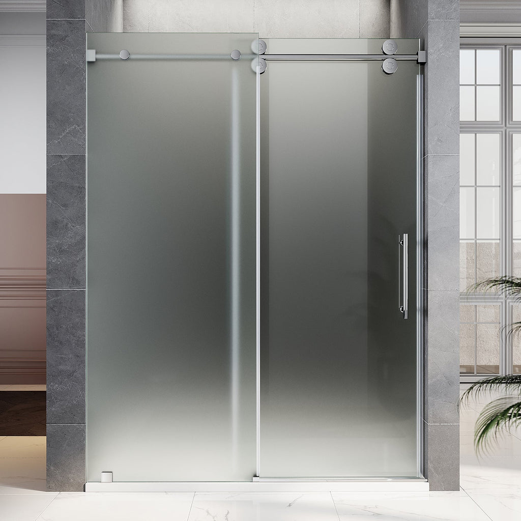 DS04 - 56 to 60 in. W x 80 in. H Sliding Frameless Shower Door, EnduroShield 3/8 in. Acid Etch Glass