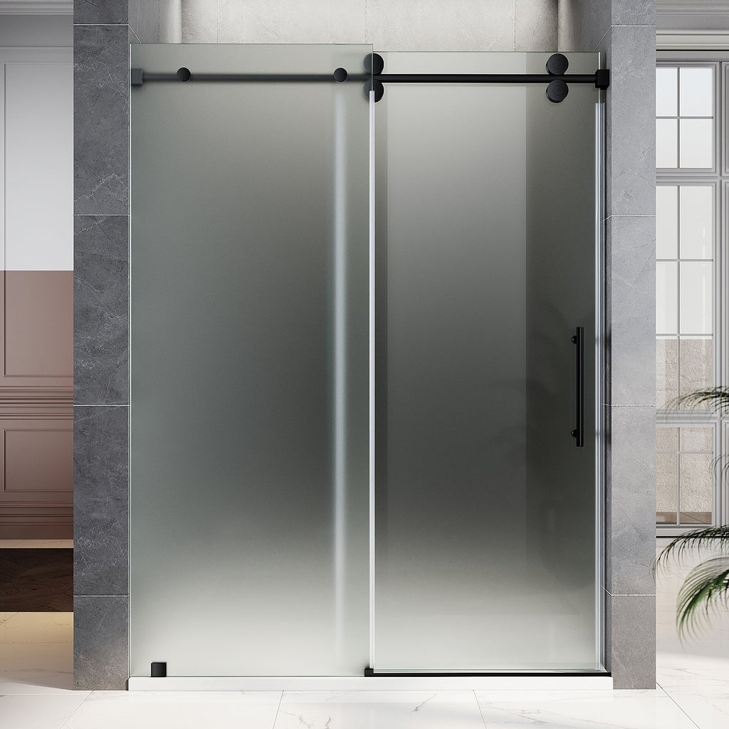 DS04 - 56 to 60 in. W x 80 in. H Sliding Frameless Shower Door, EnduroShield 3/8 in. Acid Etch Glass