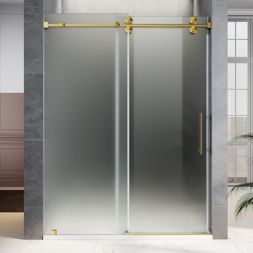 DS04 - 56 to 60 in. W x 80 in. H Sliding Frameless Shower Door, EnduroShield 3/8 in. Acid Etch Glass