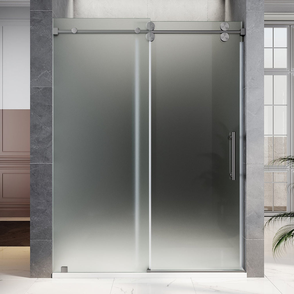 DS04 - 56 to 60 in. W x 80 in. H Sliding Frameless Shower Door, EnduroShield 3/8 in. Acid Etch Glass