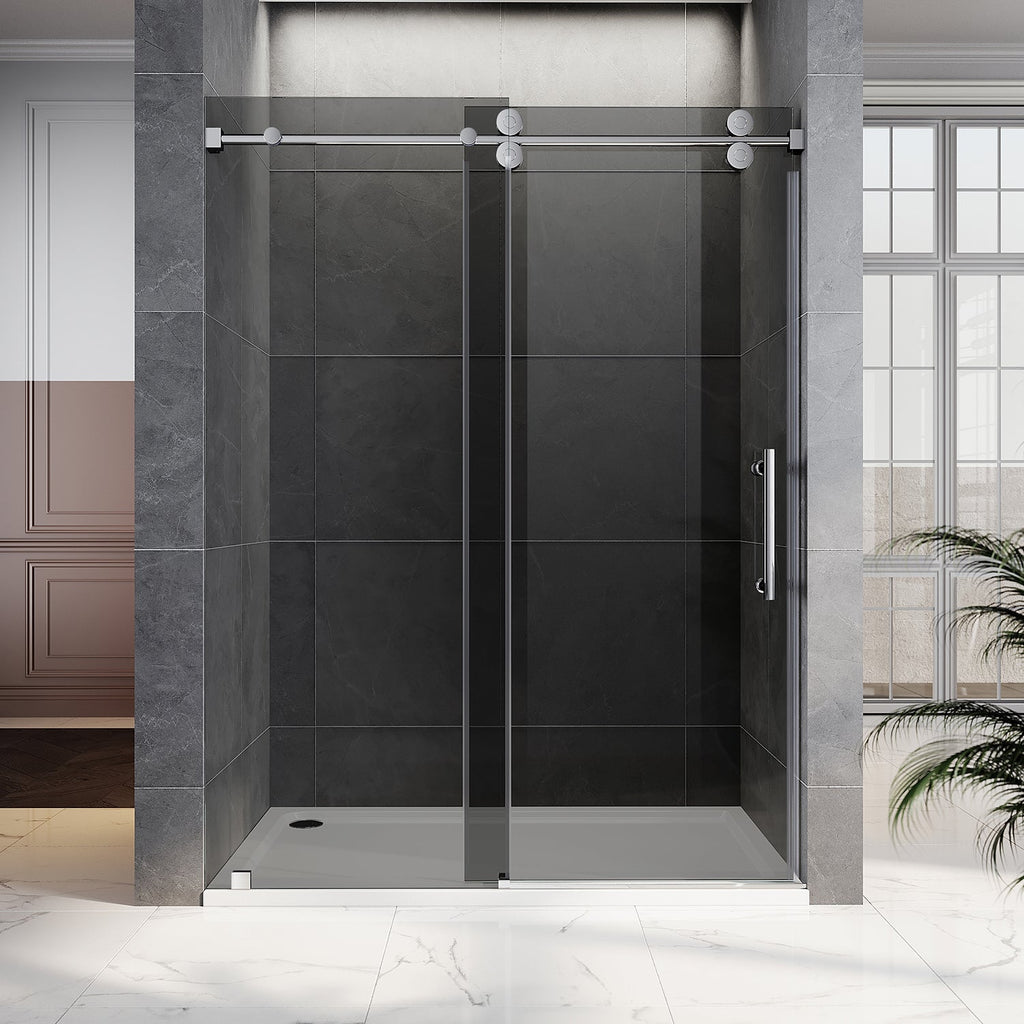 DS04 - 56 to 60 in. W x 80 in. H Sliding Frameless Shower Door, EnduroShield 3/8 in. Gray Glass