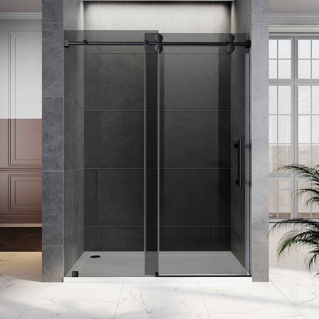 DS04 - 56 to 60 in. W x 80 in. H Sliding Frameless Shower Door, EnduroShield 3/8 in. Gray Glass