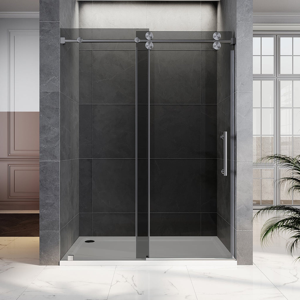 DS04 - 56 to 60 in. W x 80 in. H Sliding Frameless Shower Door, EnduroShield 3/8 in. Gray Glass