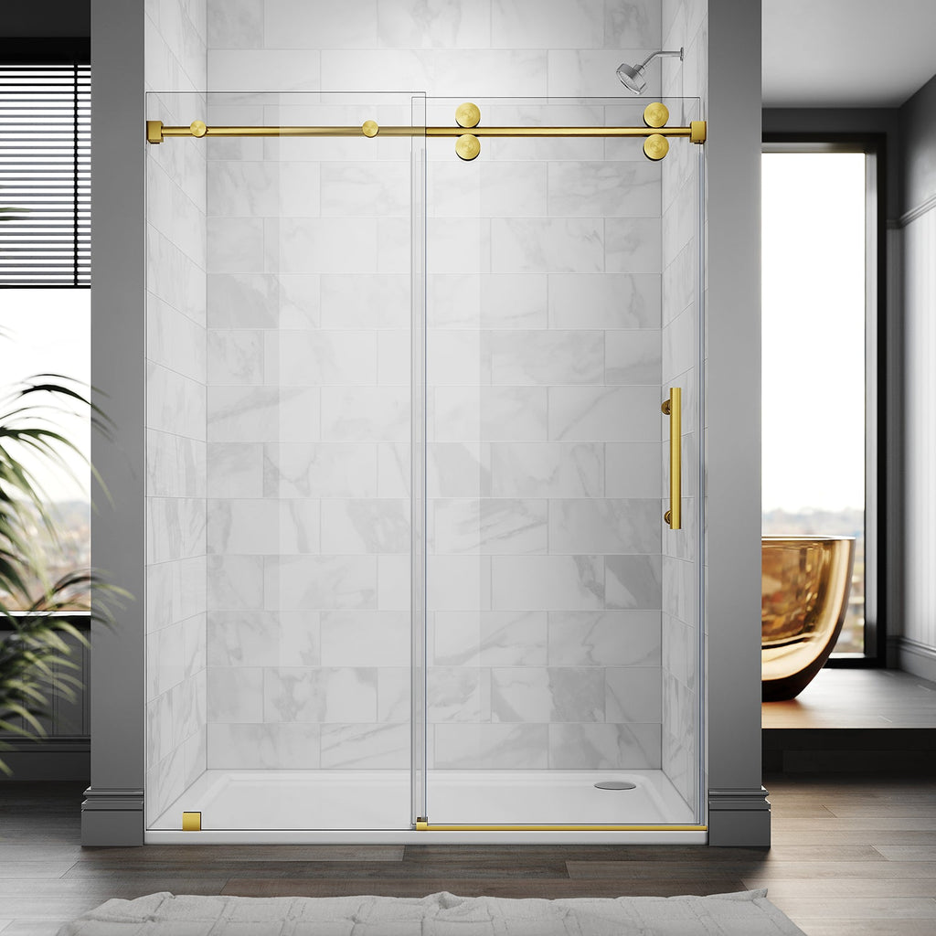 DS04 - 56 to 60 in. W x 80 in. H Sliding Frameless Shower Door, EnduroShield 3/8 in. Optiwhite Glass