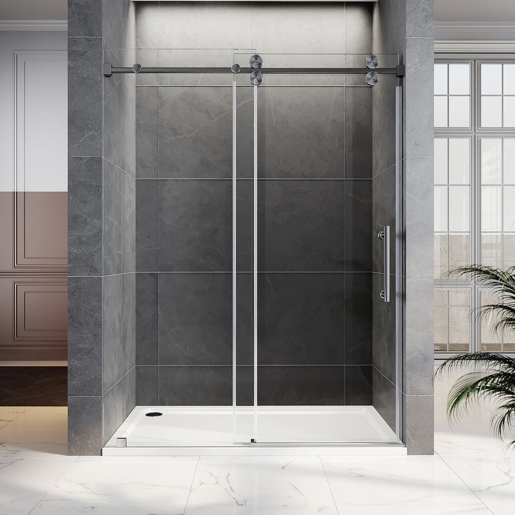 DS04 - 56 to 60 in. W x 80 in. H Sliding Frameless Shower Door, EnduroShield 3/8 in. Optiwhite Glass