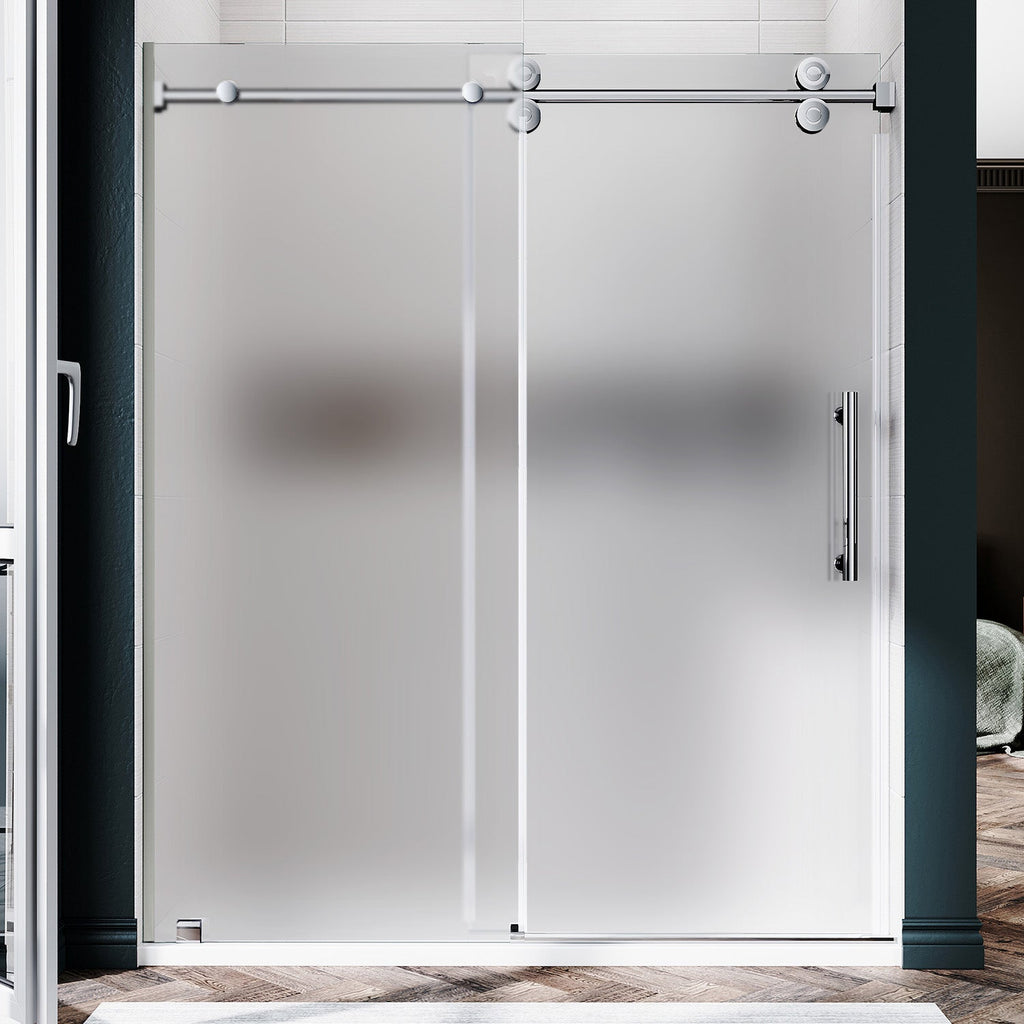 DS04 - 56 to 60 in. W x 80 in. H Sliding Frameless Shower Door, EnduroShield 3/8 in. Acid Etch Glass