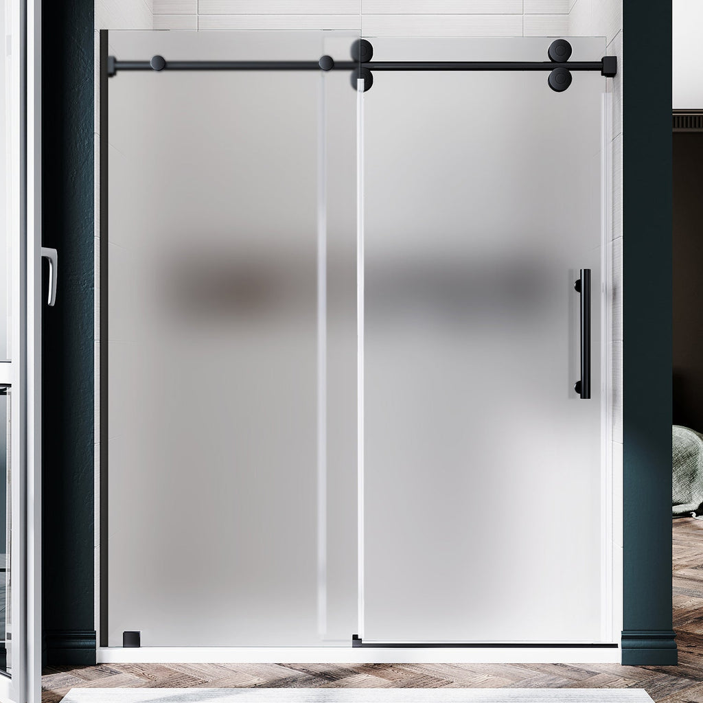 DS04 - 56 to 60 in. W x 80 in. H Sliding Frameless Shower Door, EnduroShield 3/8 in. Acid Etch Glass