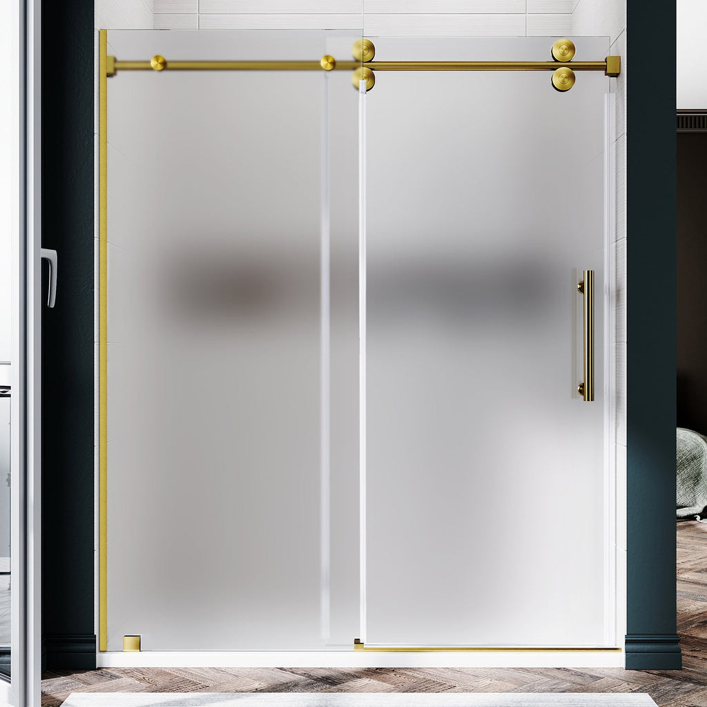 DS04 - 56 to 60 in. W x 80 in. H Sliding Frameless Shower Door, EnduroShield 3/8 in. Acid Etch Glass