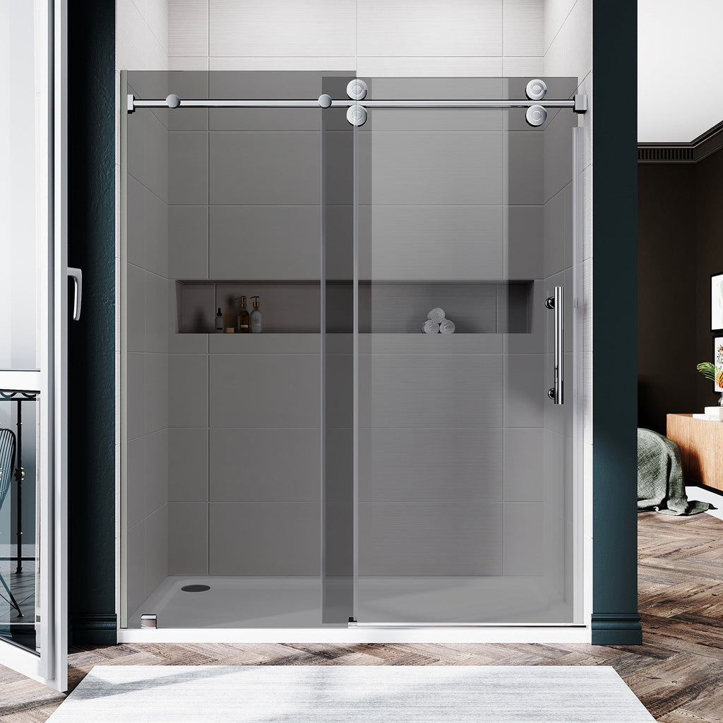 DS04 - 56 to 60 in. W x 80 in. H Sliding Frameless Shower Door, EnduroShield 3/8 in. Gray Glass