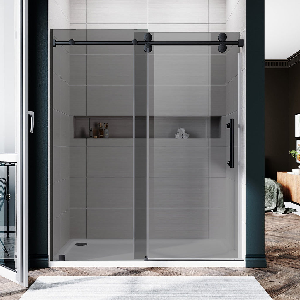 DS04 - 56 to 60 in. W x 80 in. H Sliding Frameless Shower Door, EnduroShield 3/8 in. Gray Glass